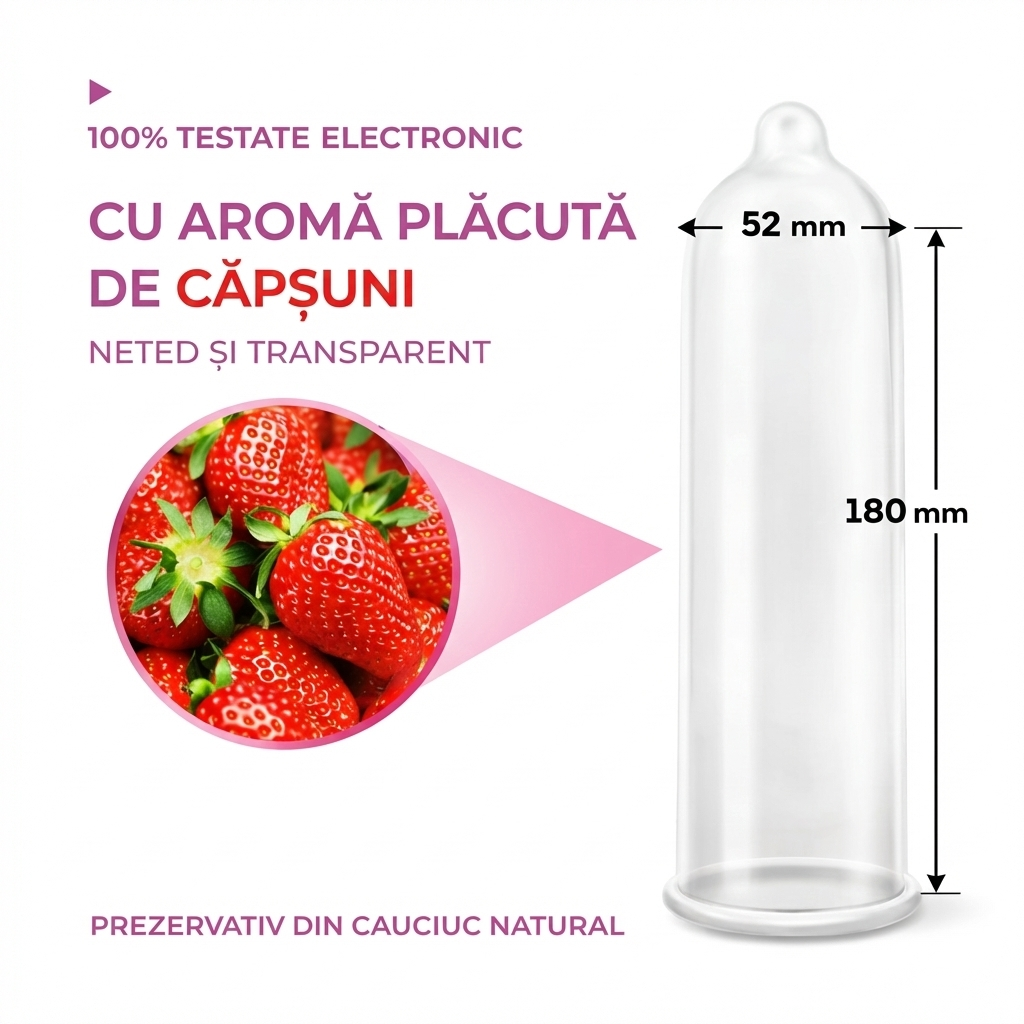 PASSION Strawberry – Prezervative cu Aromă de Căpșuni, latex natural, lubrifiata, 144 Bucăți Vrac