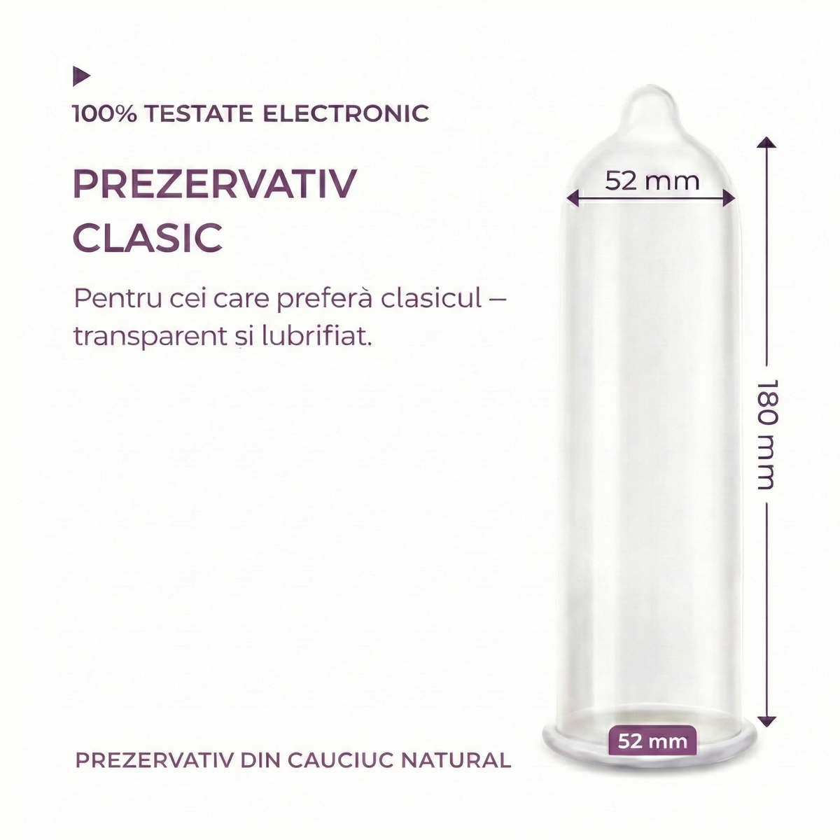 Prezervative PASSION Clasic, din latex natural, lubrifiate și rezistente, diametru 52 mm