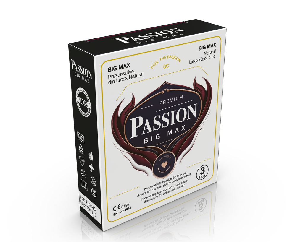 Prezervative PASSION Big Max, din latex natural, lubrifiate și rezistente, diametru 55 mm