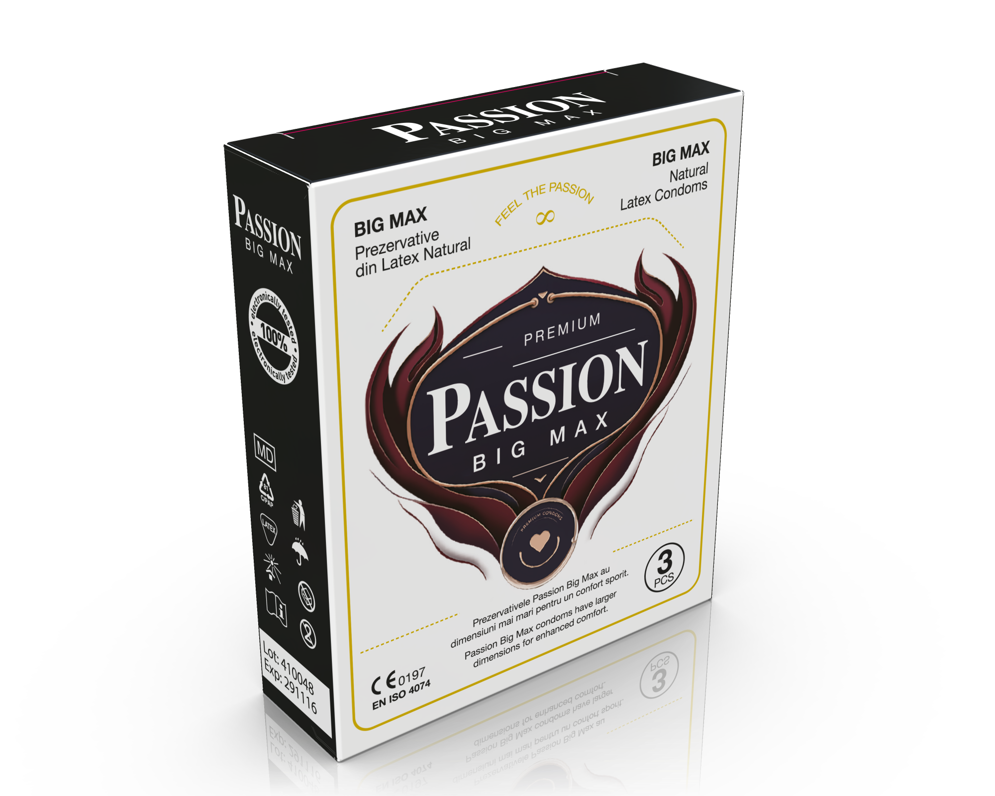 Prezervative PASSION Big Max, din latex natural, lubrifiate și rezistente, diametru 55 mm