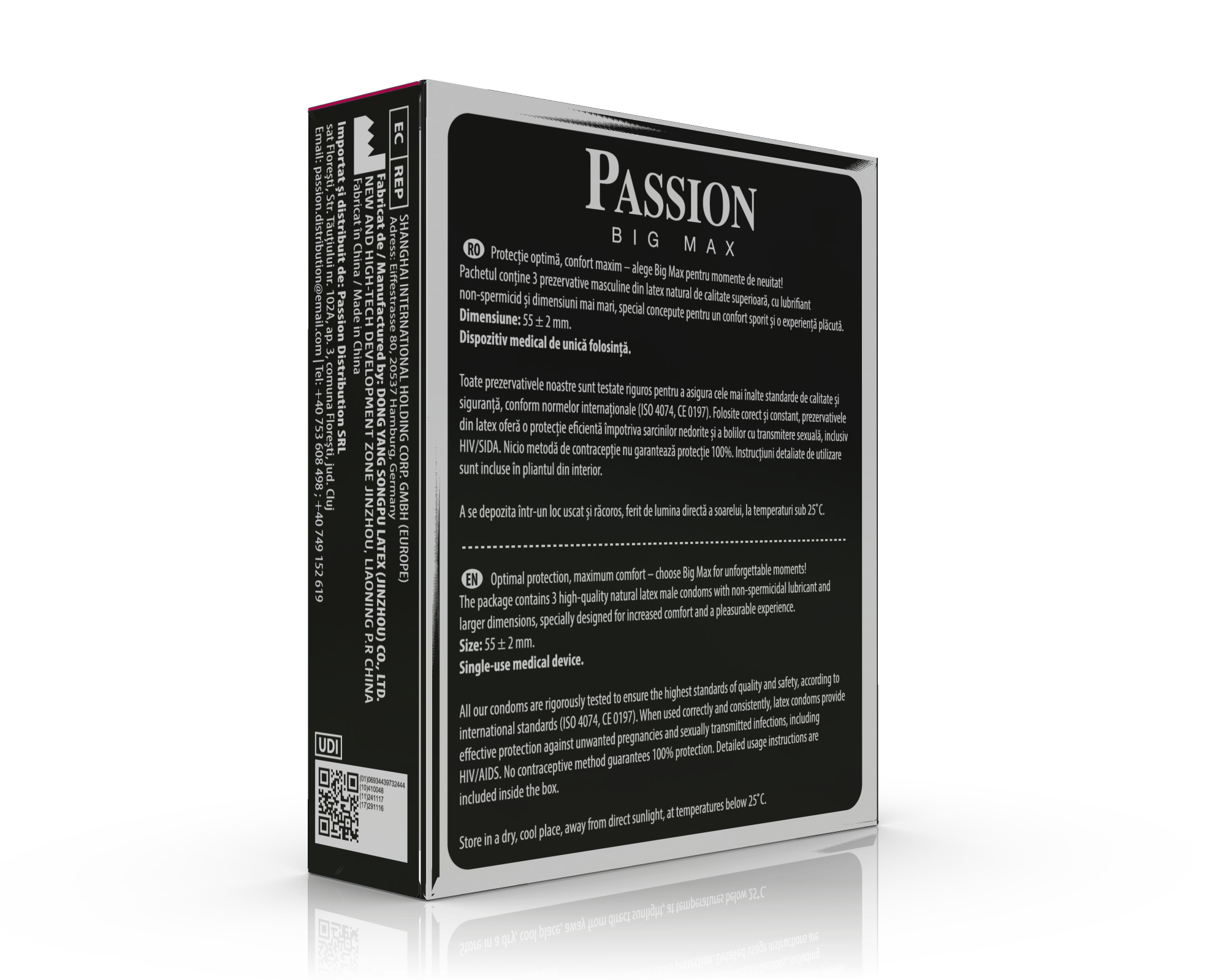 Prezervative PASSION Big Max, din latex natural, lubrifiate și rezistente, diametru 55 mm