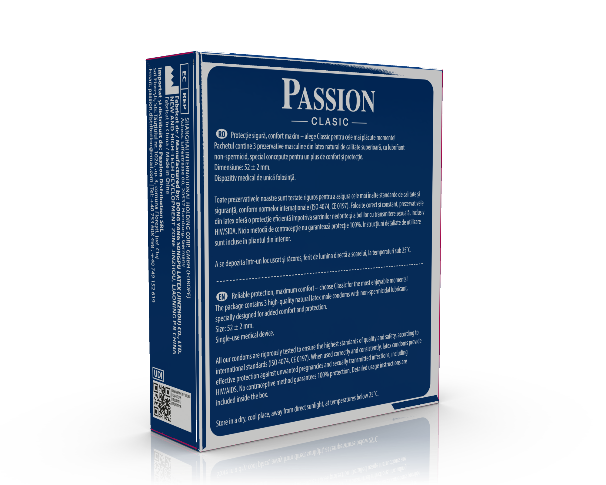 Prezervative PASSION Clasic, din latex natural, lubrifiate și rezistente, diametru 52 mm