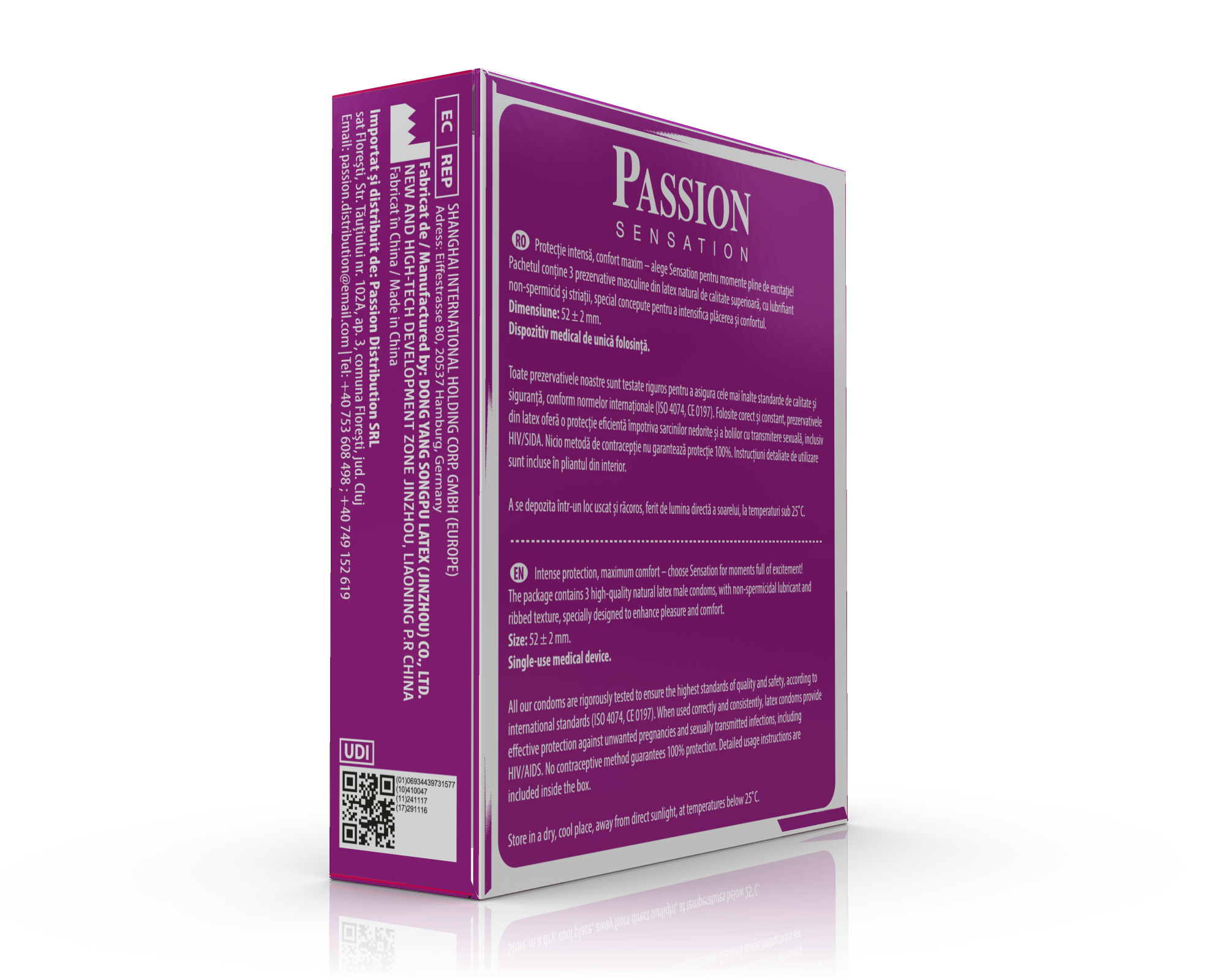 Prezervative PASSION Sensation, din latex natural, lubrifiate, cu puncte pentru stimulare, diametru 52 mm