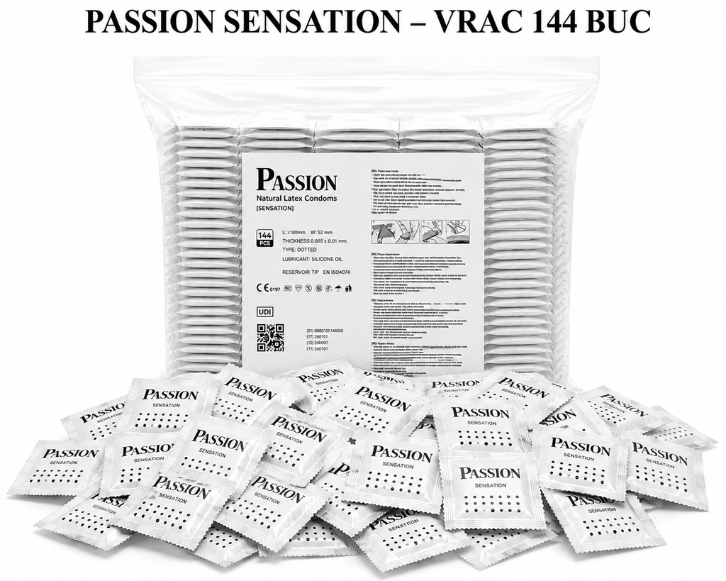 Prezervative Passion, Sensation, textura punctata, latex natural, lubrifiate, set 144 bucati