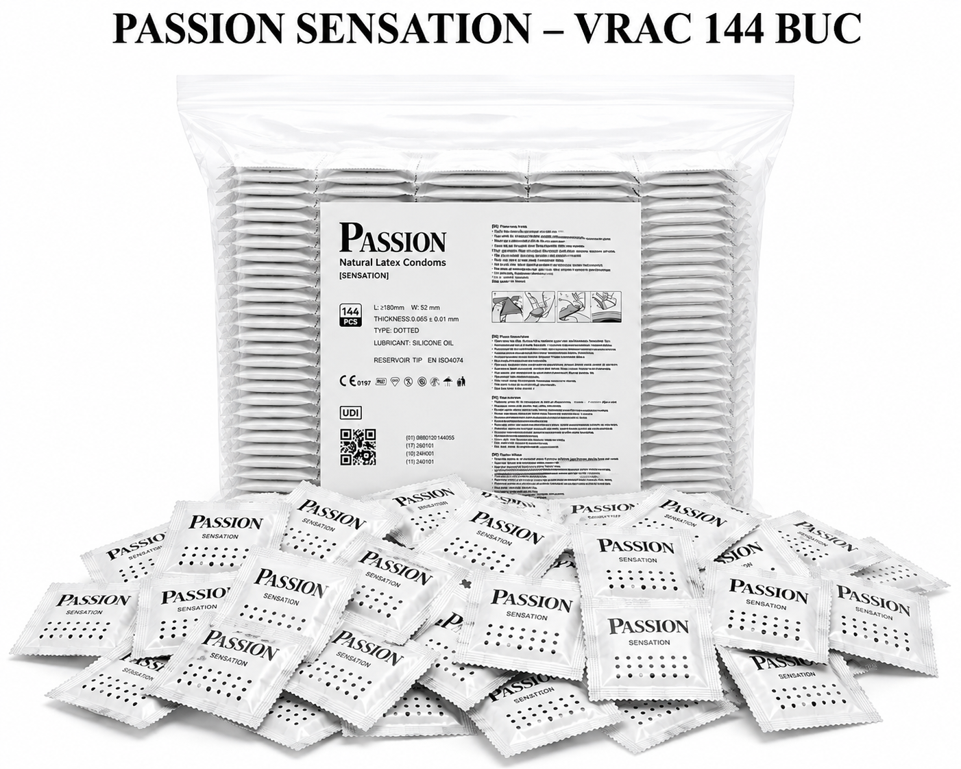 Prezervative Passion, Sensation, textura punctata, latex natural, lubrifiate, set 144 bucati