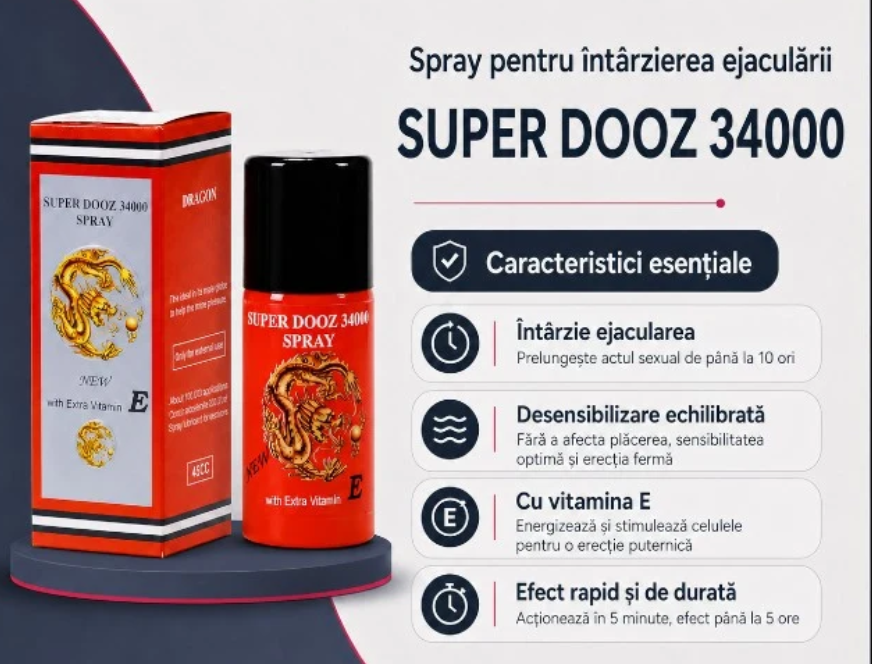 Spray SUPER DOOZ 34000, ajută la întârzierea ejaculării, cu vitamina E, 45 ml