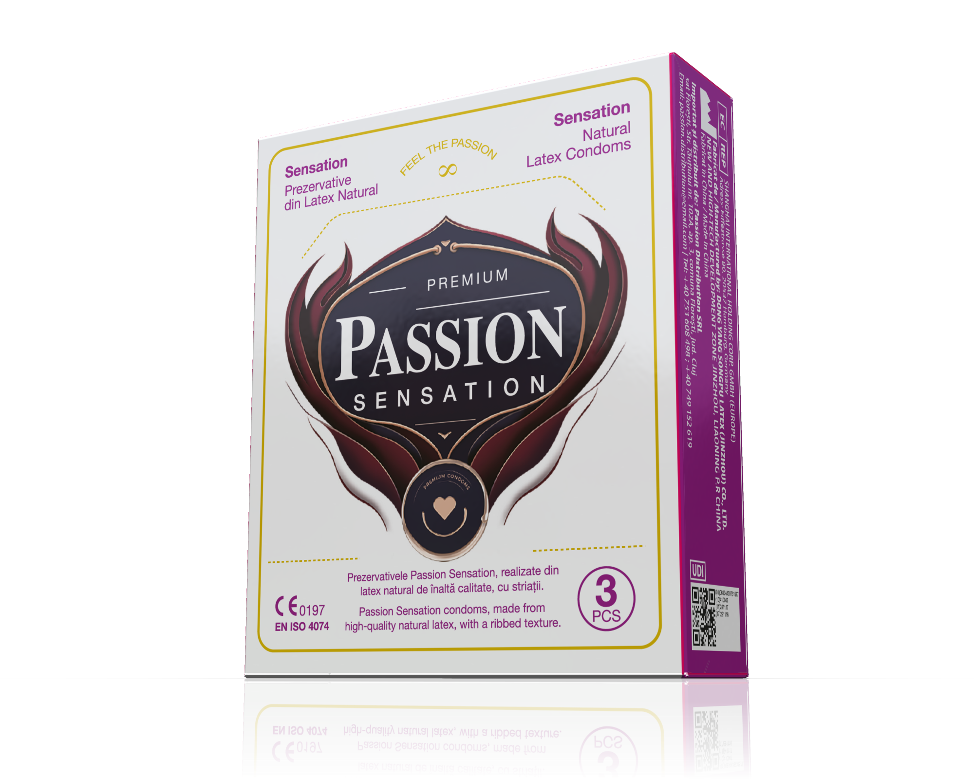 Prezervative PASSION Sensation, din latex natural, lubrifiate, cu puncte pentru stimulare, diametru 52 mm