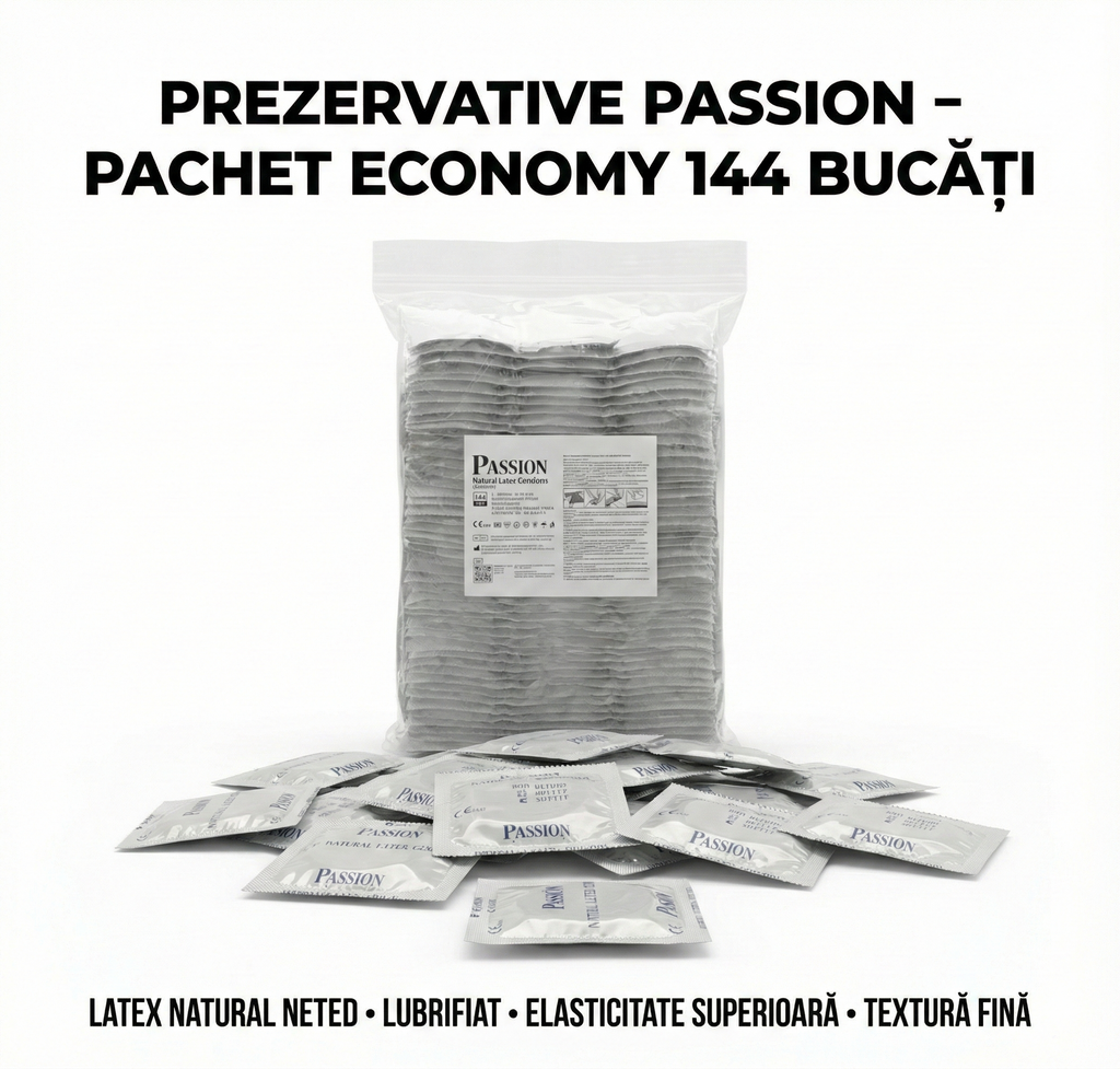 Prezervative Passion, set 144 bucati, latex natural, lubrifiate, textura fina, elasticitate superioara