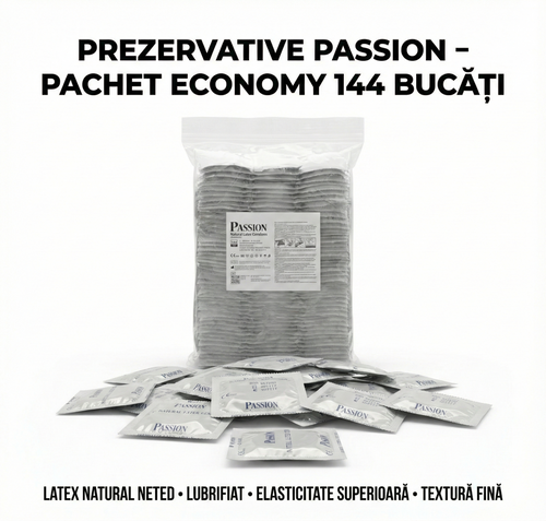Prezervative Passion, set 144 bucati, latex natural, lubrifiate, textura fina, elasticitate superioara