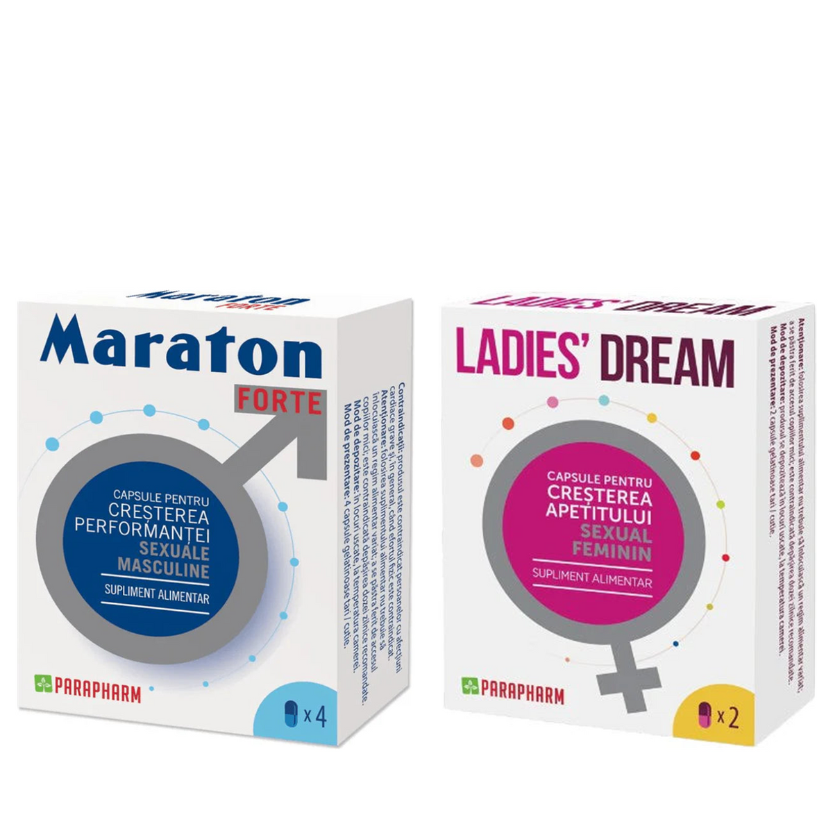Pachet MARATON FORTE 4 capsule și LADIES' DREAM 2 capsule, cutiile alăturate