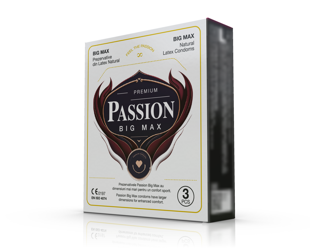 Prezervative PASSION Big Max, din latex natural, lubrifiate și rezistente, diametru 55 mm