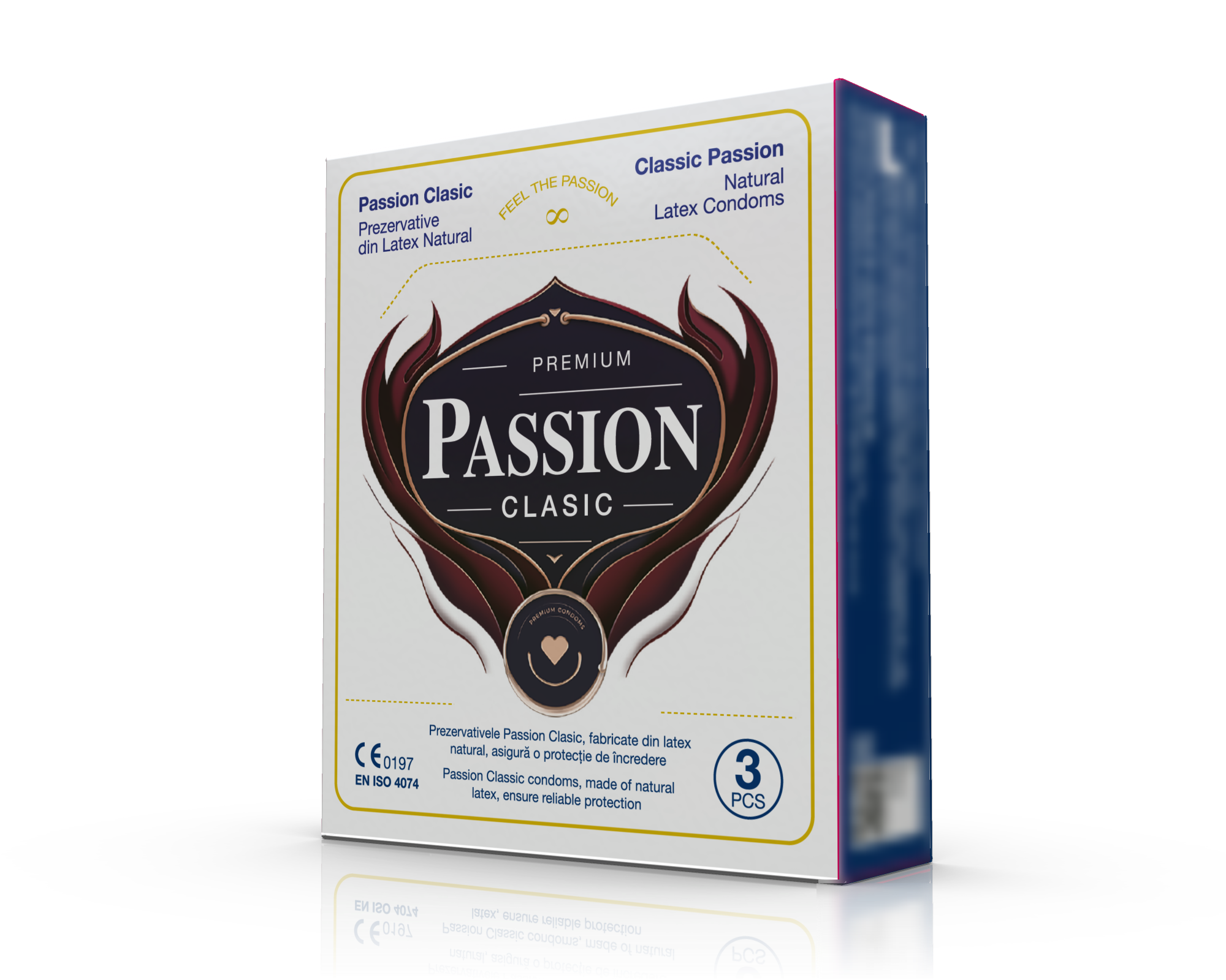 Prezervative PASSION Clasic, din latex natural, lubrifiate și rezistente, diametru 52 mm