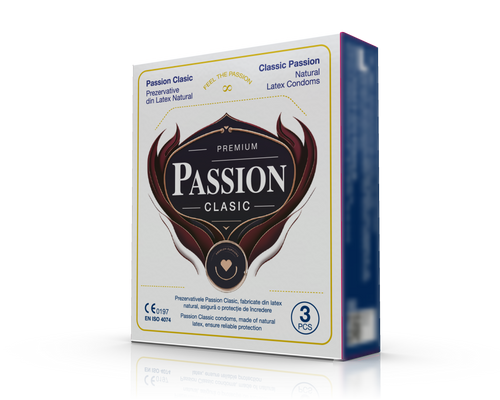 Prezervative PASSION Clasic, din latex natural, lubrifiate și rezistente, diametru 52 mm