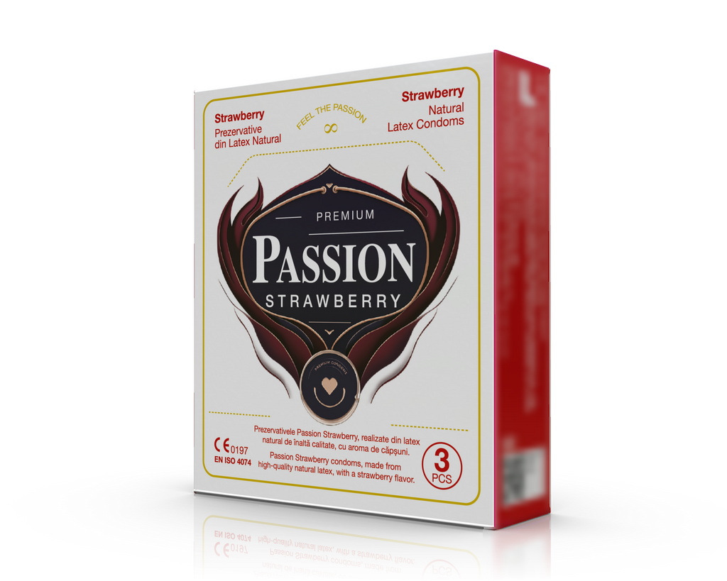 Prezervative PASSION Strawberry, din latex natural colorat