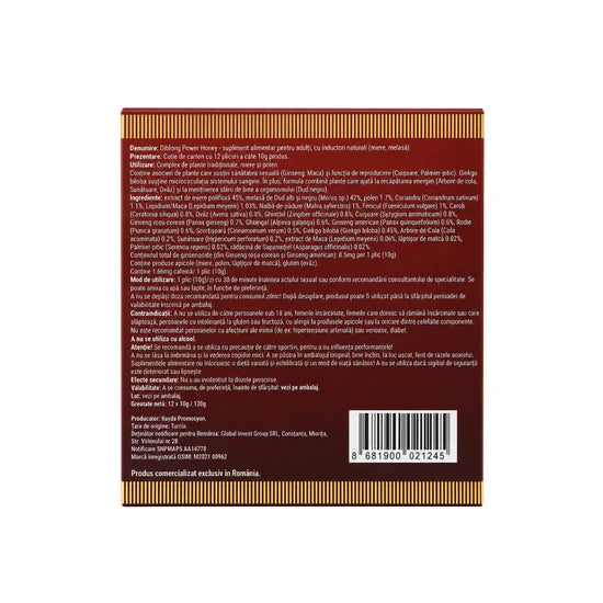 Diblong Power Honey, miere afrodisiacă, 12 plicuri x 10g
